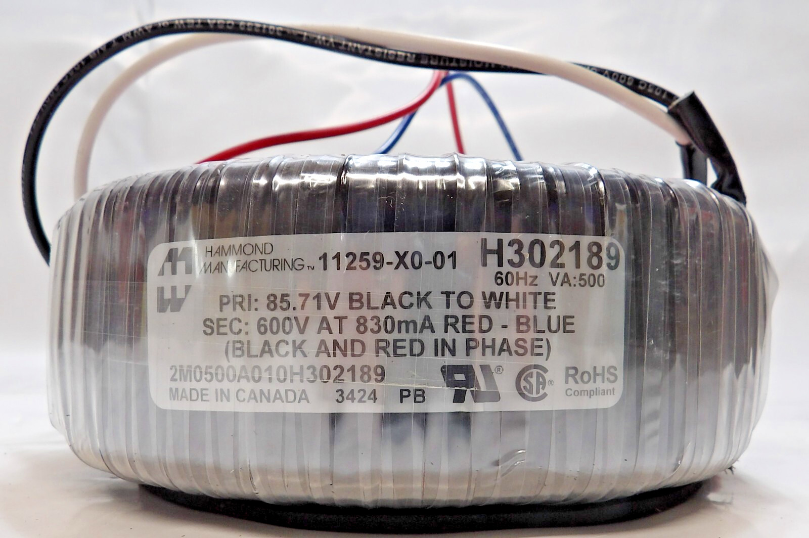 Hammond H302189 Audio Transformer, 600V, 11259-X0-01