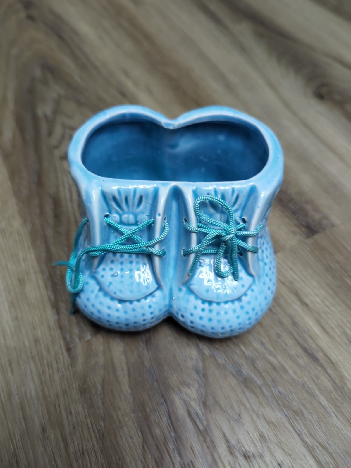 Vintage Baby Nursery Blue Shoes Ceramic Planter