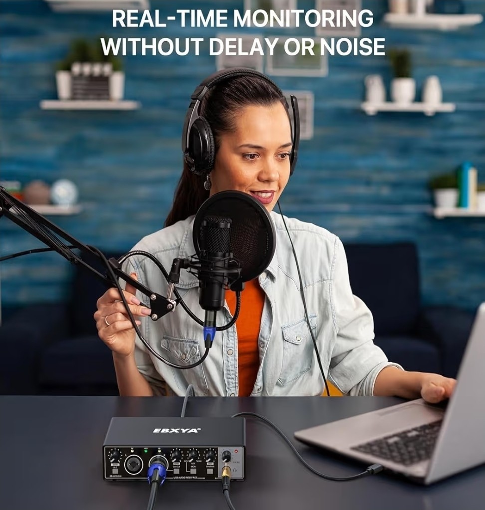 EBXYA 2i2 USB Audio Interface for PC Recording, 24-bit/192kHz Plug and Play