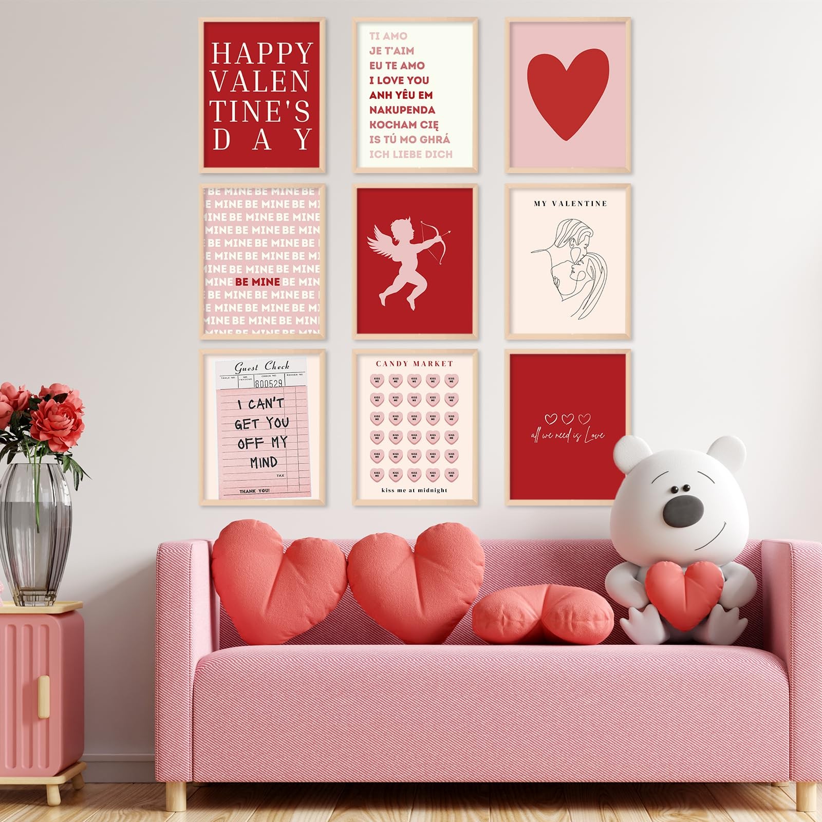 12Pcs Valentine's Day Wall Art Prints Retro Romantic Love Heart Cupid Art Poster