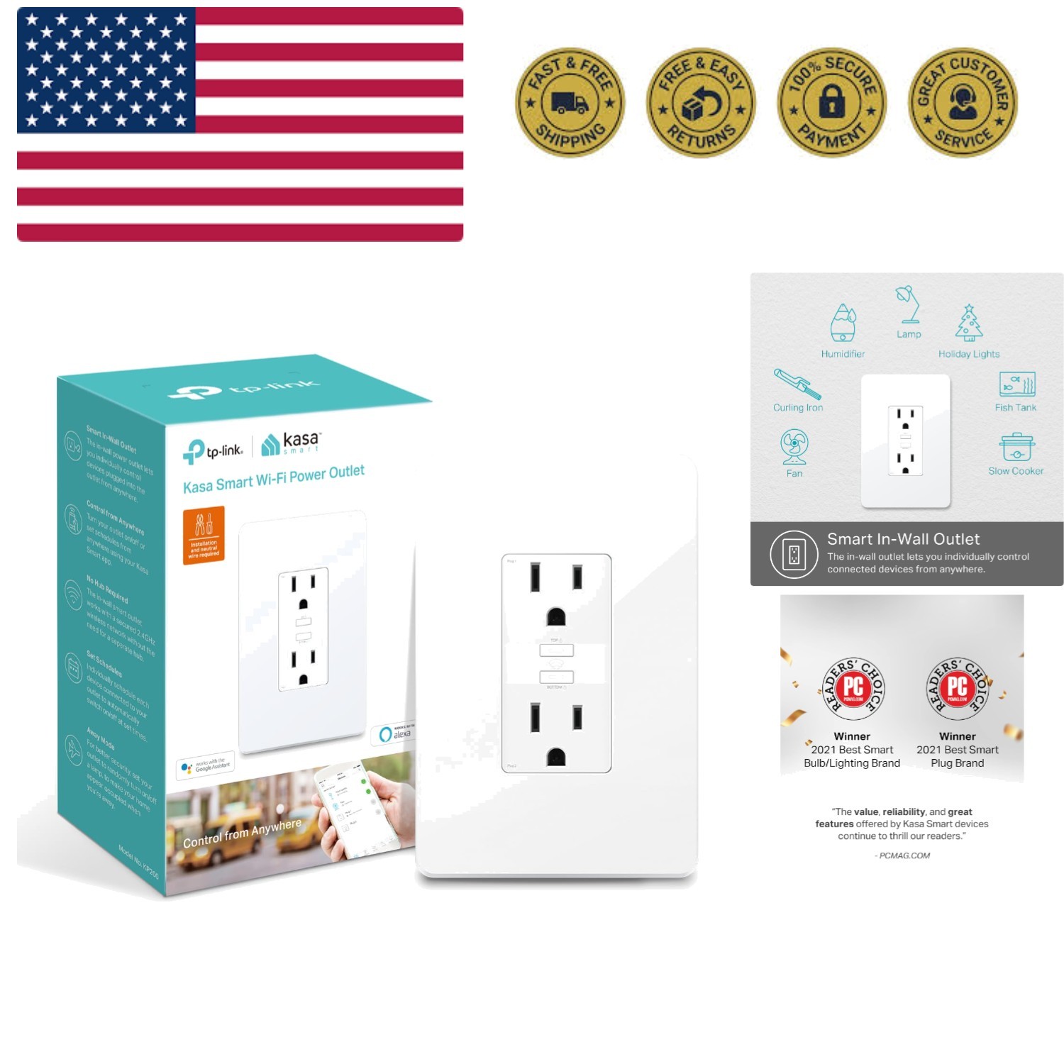Plug , In-Wall Smart Home Wi-Fi Outlet Works with Alexa, Google Home & IFTTT,...
