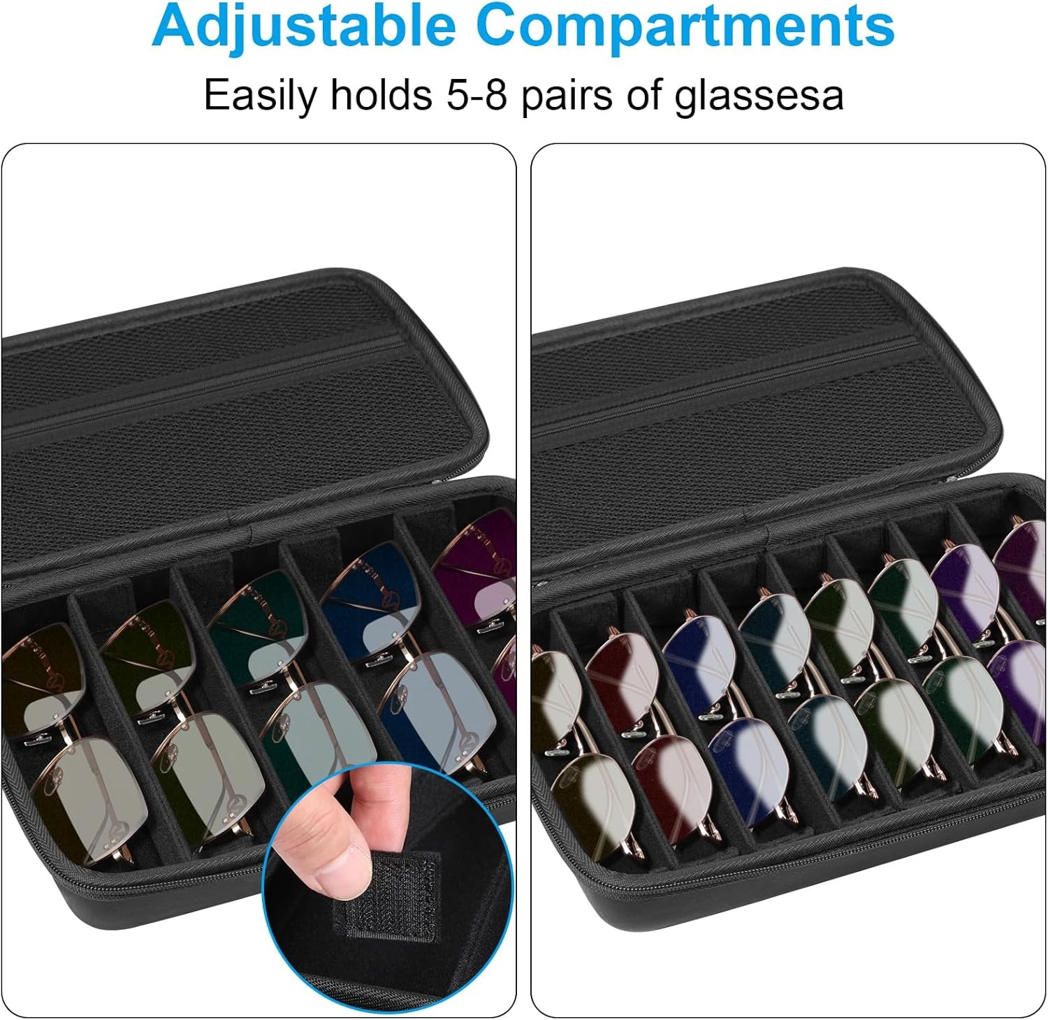 8Pack Sunglasses Organizer Case Adjustable Slot For Multiple Eyeglasses Portable