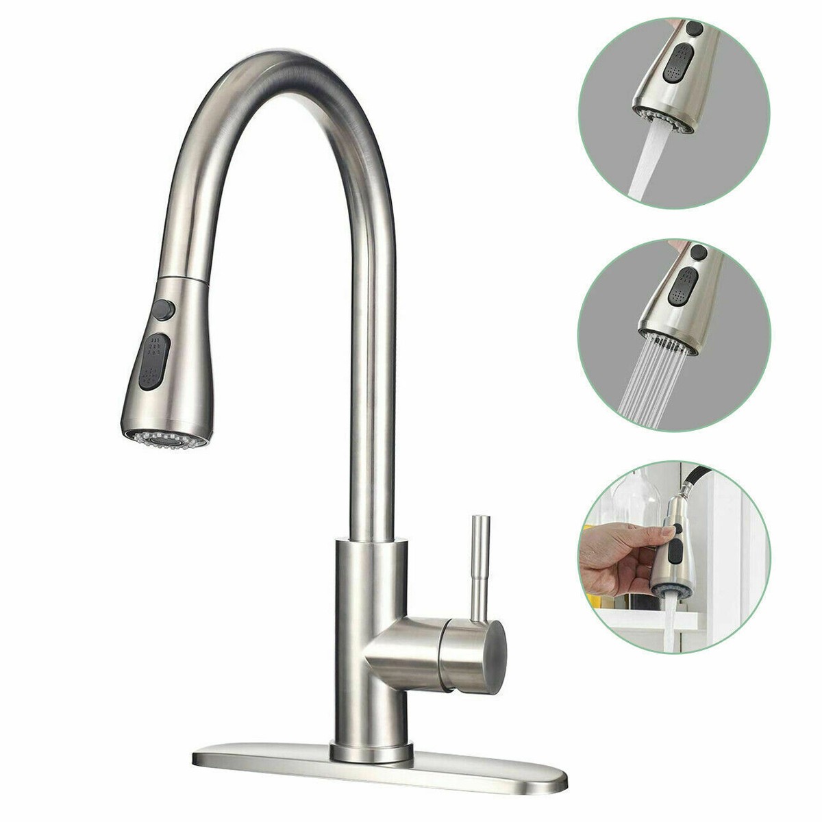 Brushed Nickel Kitchen Faucet Sink Mixer Faucet Pull Down Sprayer Single Handle