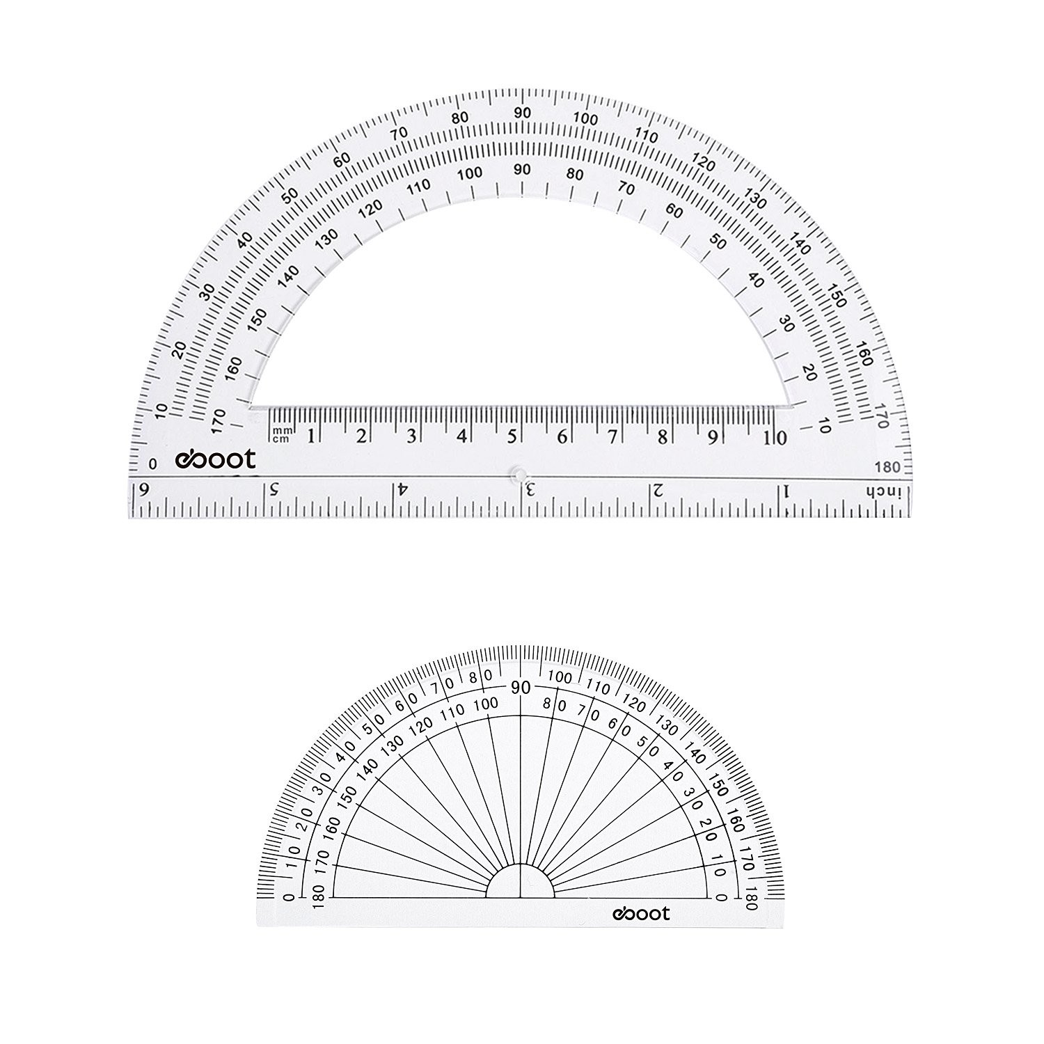 Clear Plastic Protractor 2 Pcs 6 Inch 4 Inch 180 Degree Math Geometry Tool