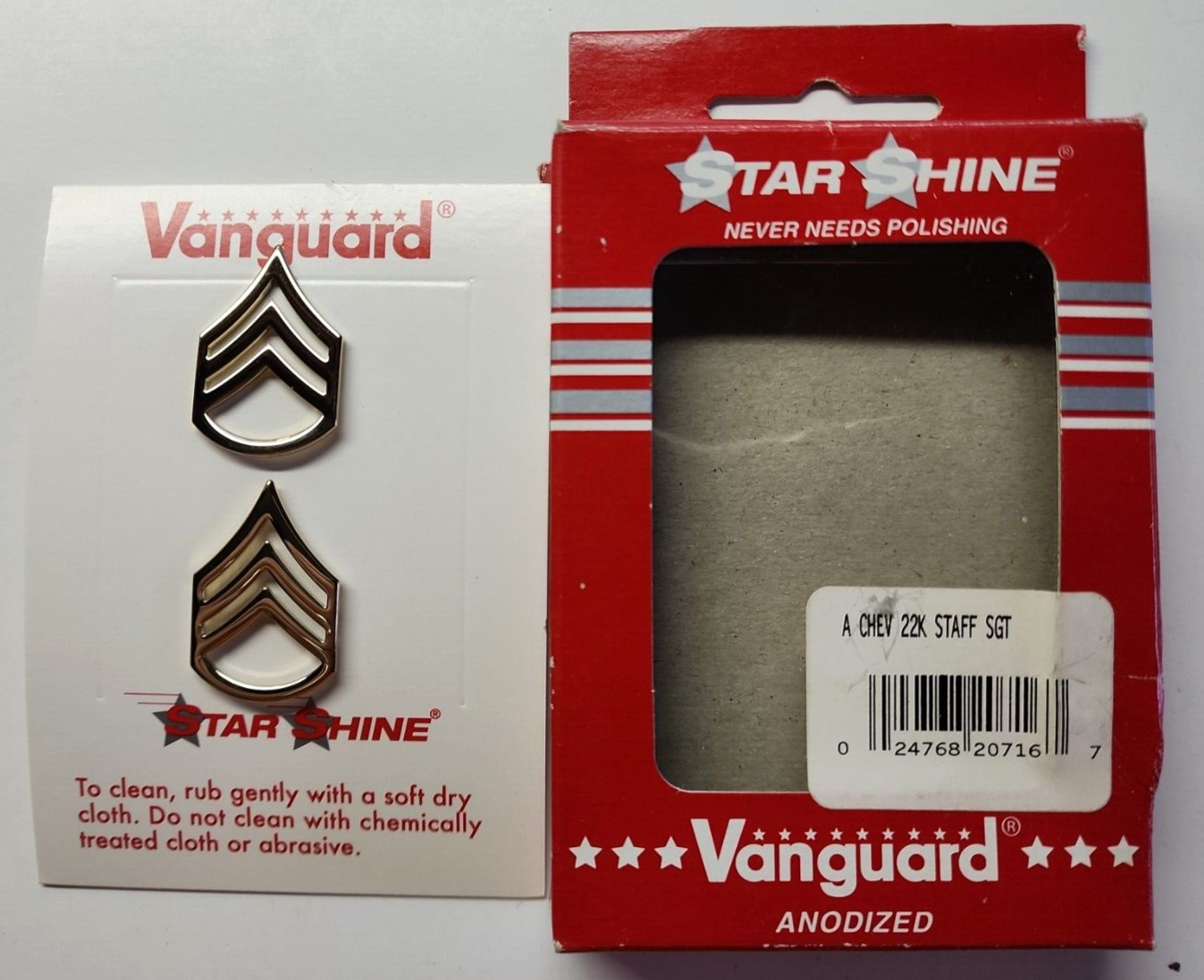 US Army Chevron 22K Gold Plated Staff Sgt Vanguard Star Shine 2"x1.75" NEW PB156