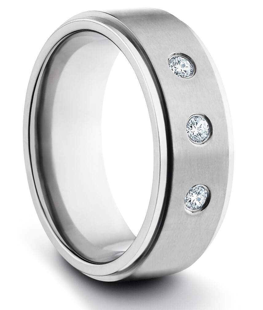 TungstenMasters 8MM/6MM TITANIUM Mens/Womens Silver Wedding Band Diamond Ring