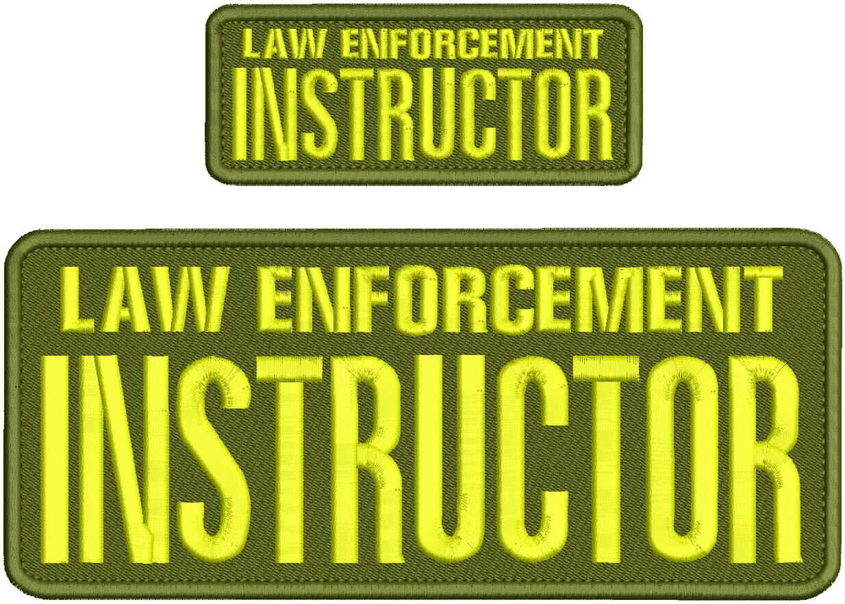 LAW ENFORCEMENT INSTRUCTOR EMB PATCH 10X4 & 5X2 HOOK ON BACK YELLOW ON OD GREEN