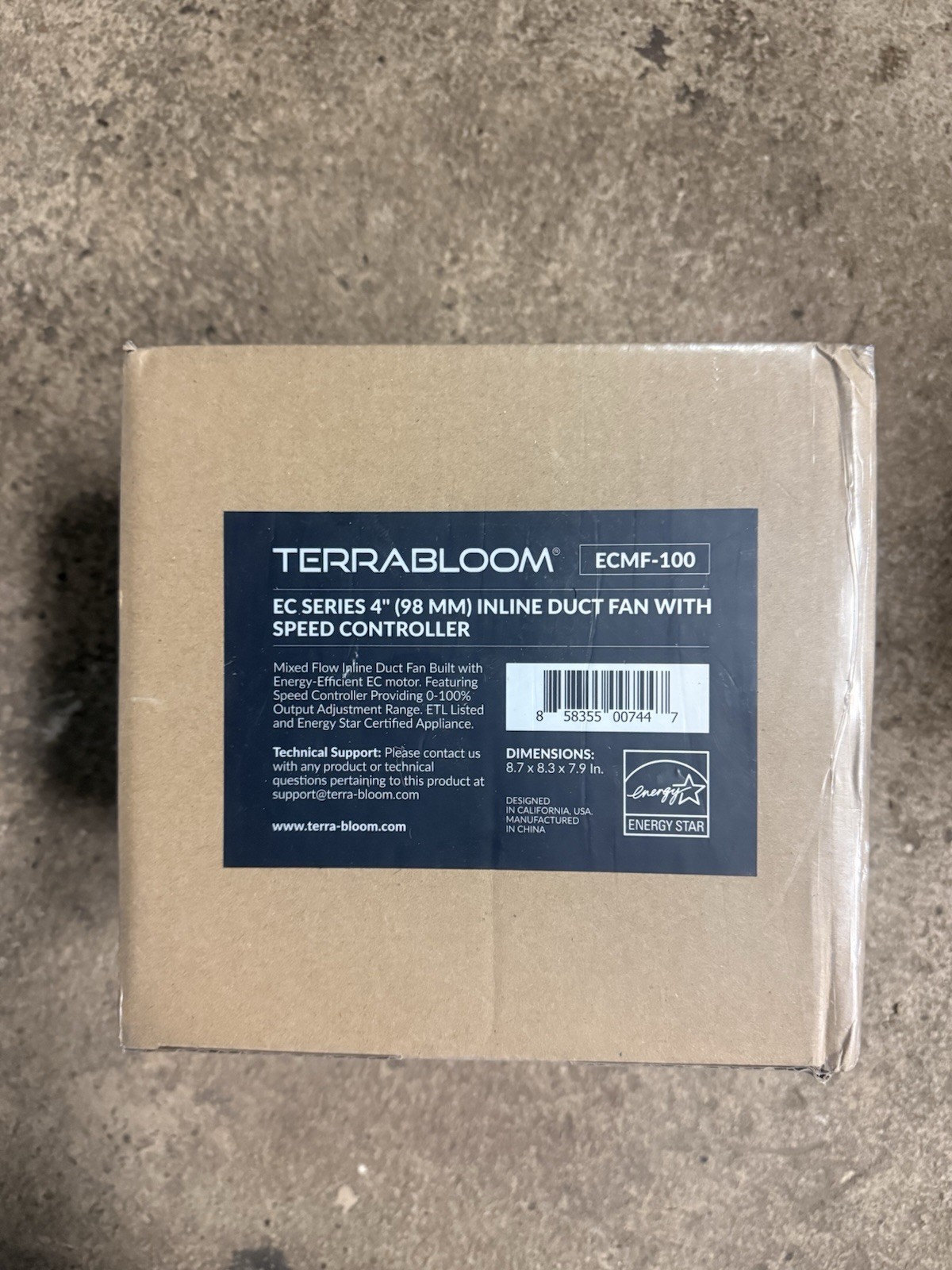 TerraBloom EC Series 4 Inch Inline Duct Fan With Speed Controller ECMF-100 Seale