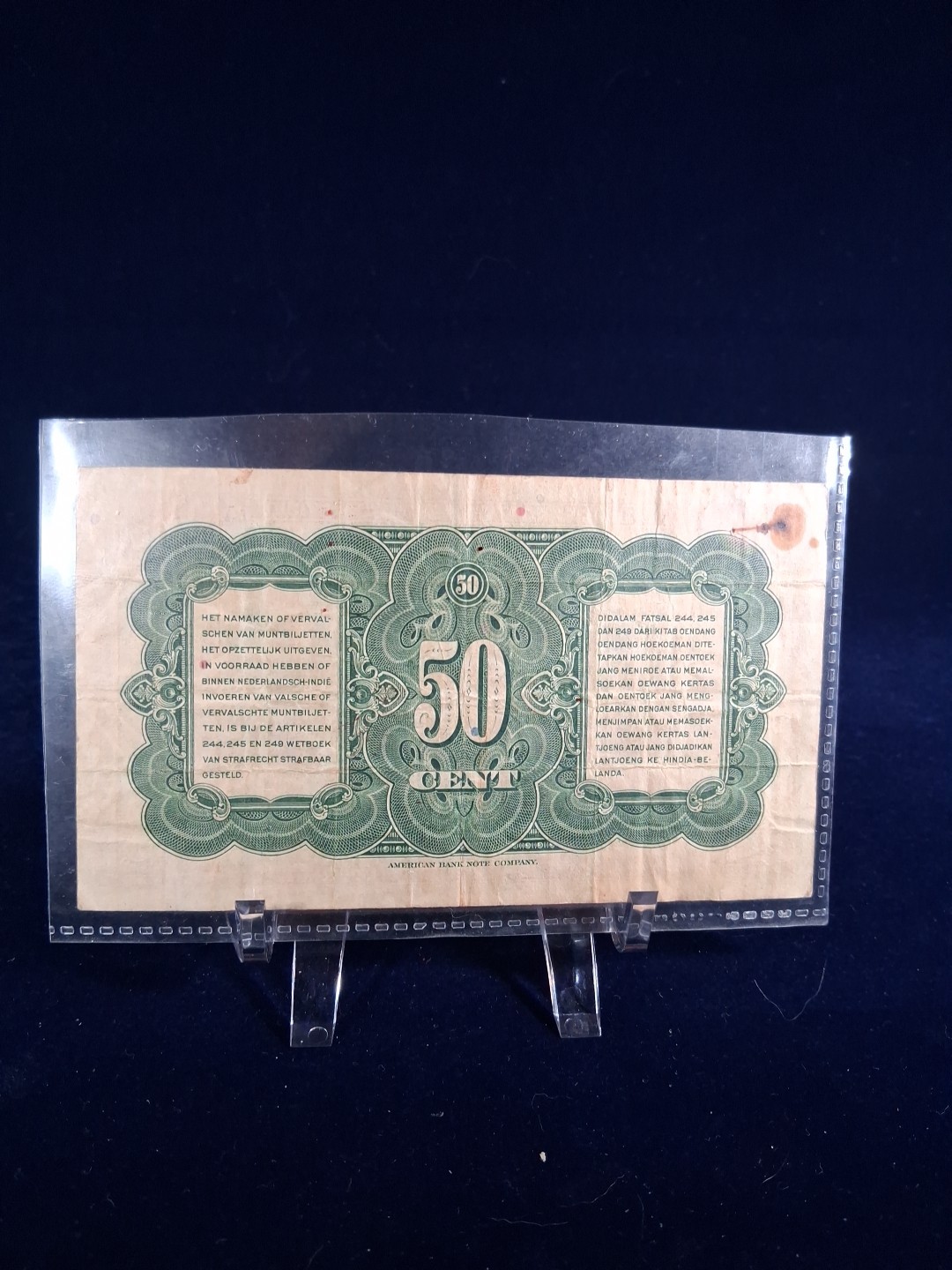 1943 NEDERLANSCH INDIE 50 CENTS BANKNOTE