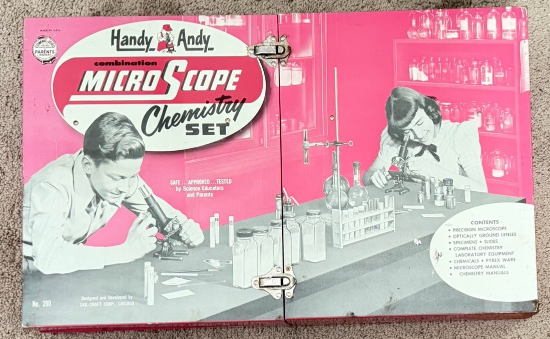 Vintage 1950s Handy Andy Mr. Wizard Combination Microscope Chemistry Set 200