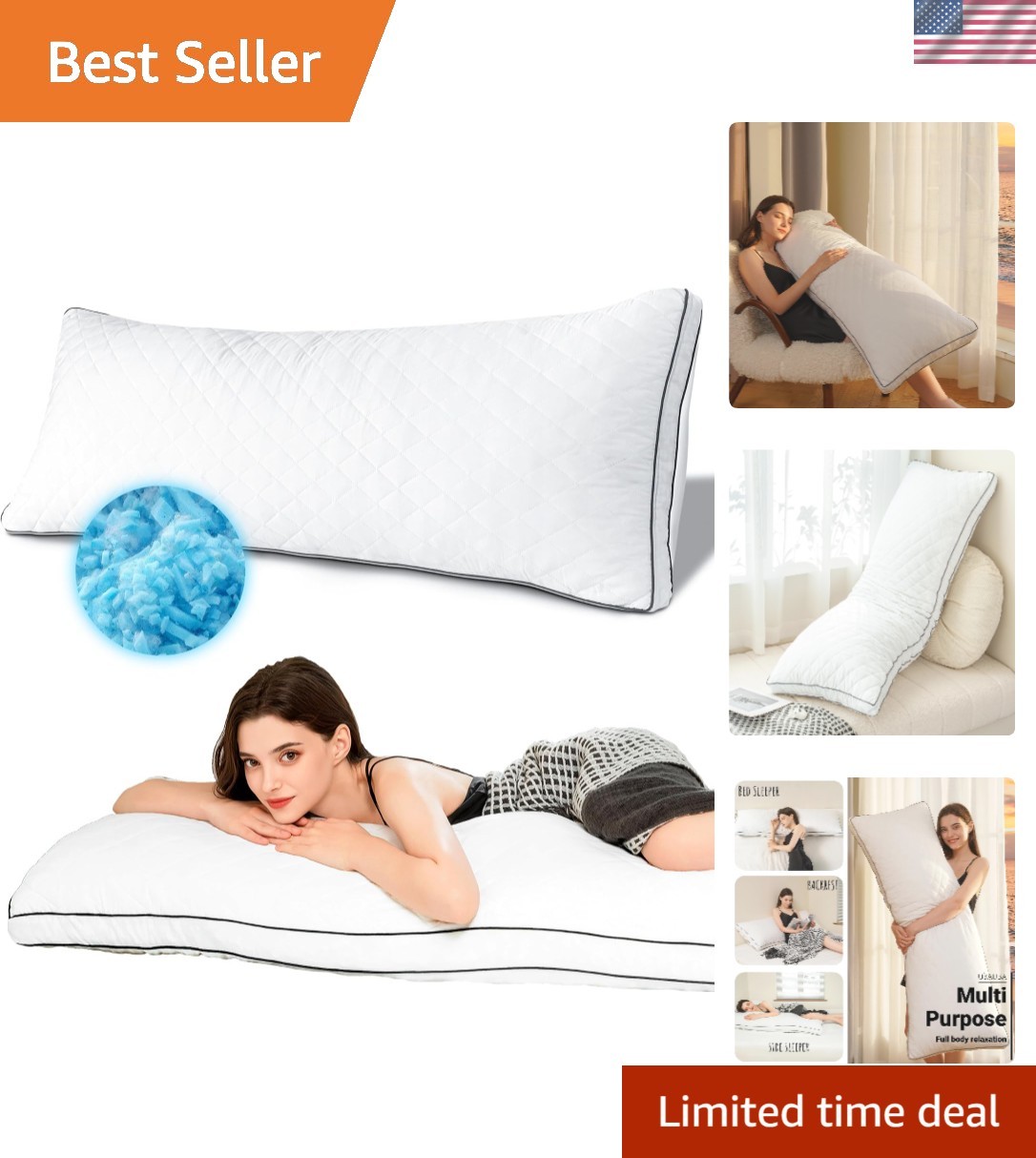 Memory Foam Body Pillow, Full Large Body Pillows for Adults, Firm & Fluffy Lo...