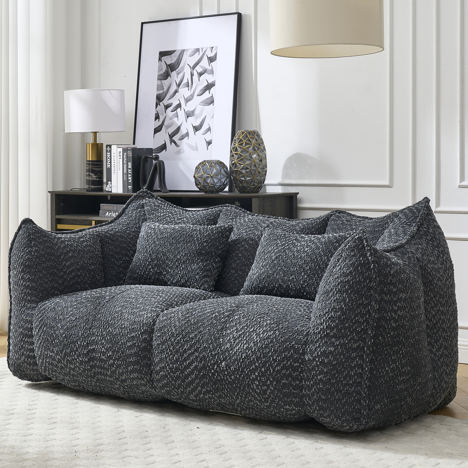 Bean Bag Chairs Lazy Sofa recliner high resilience foam core 2people sofa Black