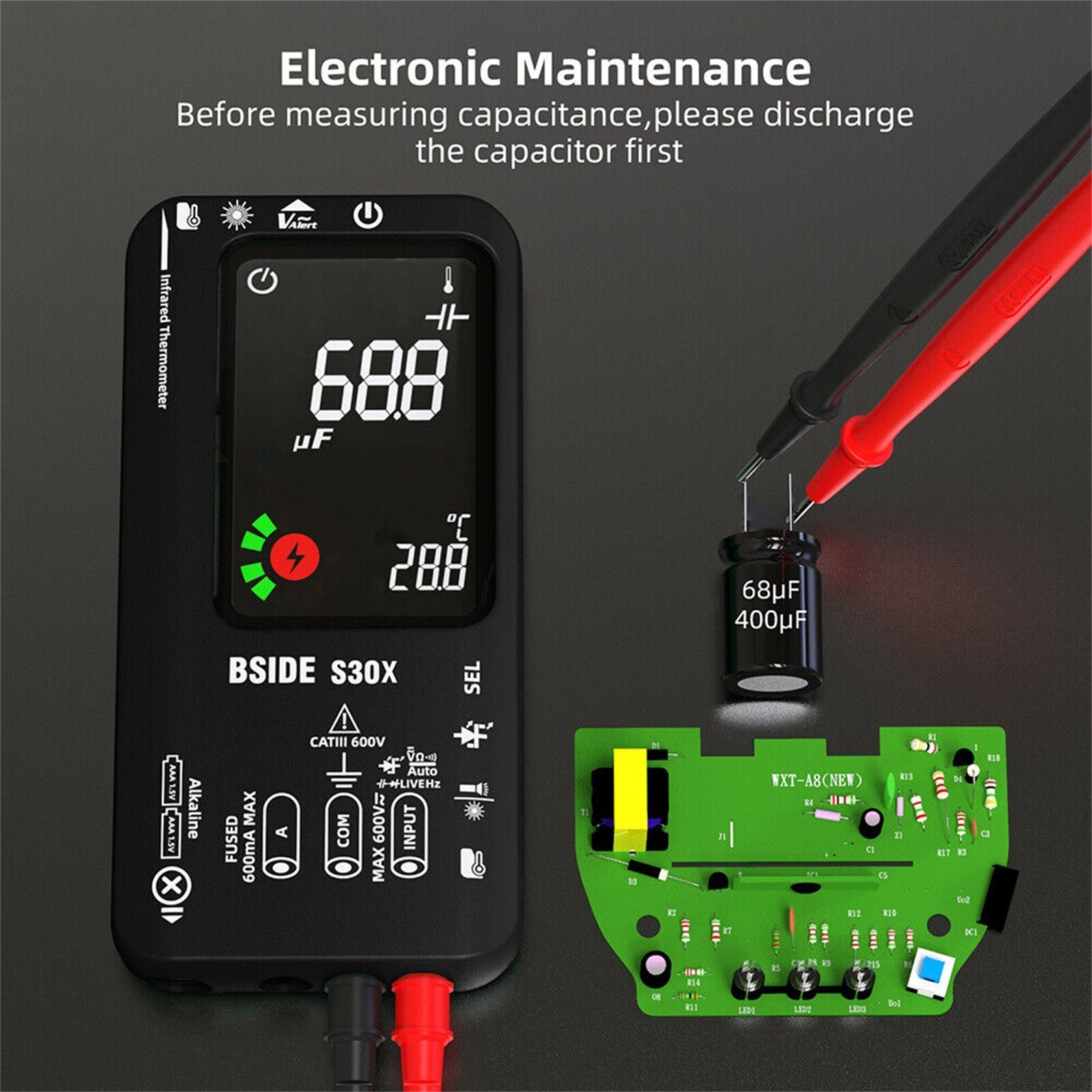 BSIDE S30X Digital Multimeter DC AC Volt Current Ohm Resistance Tester Handheld