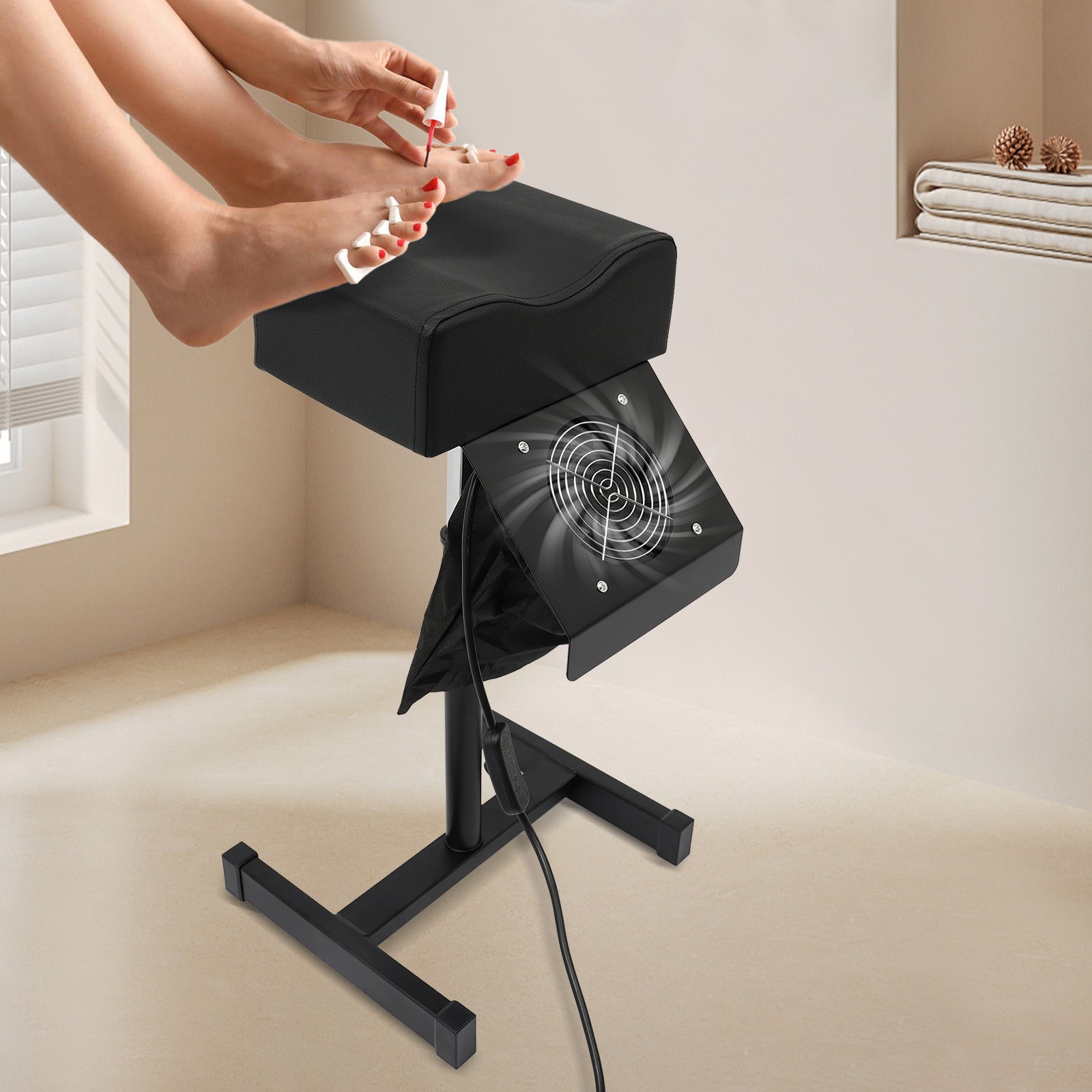 Pedicure Stool Chair Beauty Salon Lift Stool Footrest Nail Bench W/Cleaning Fan