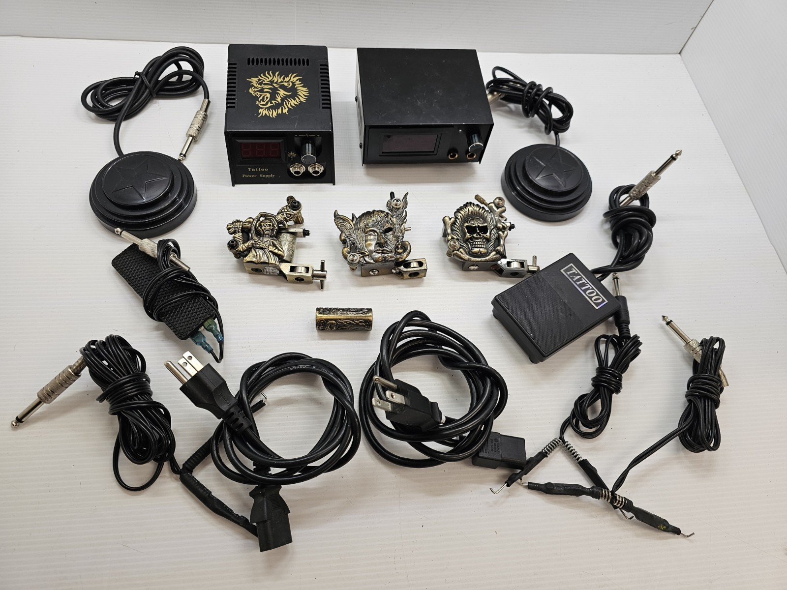 Pro Tattoo Machine Coil Gun Set w/ 2 Power Supplies & Cables – Skull & Dragon