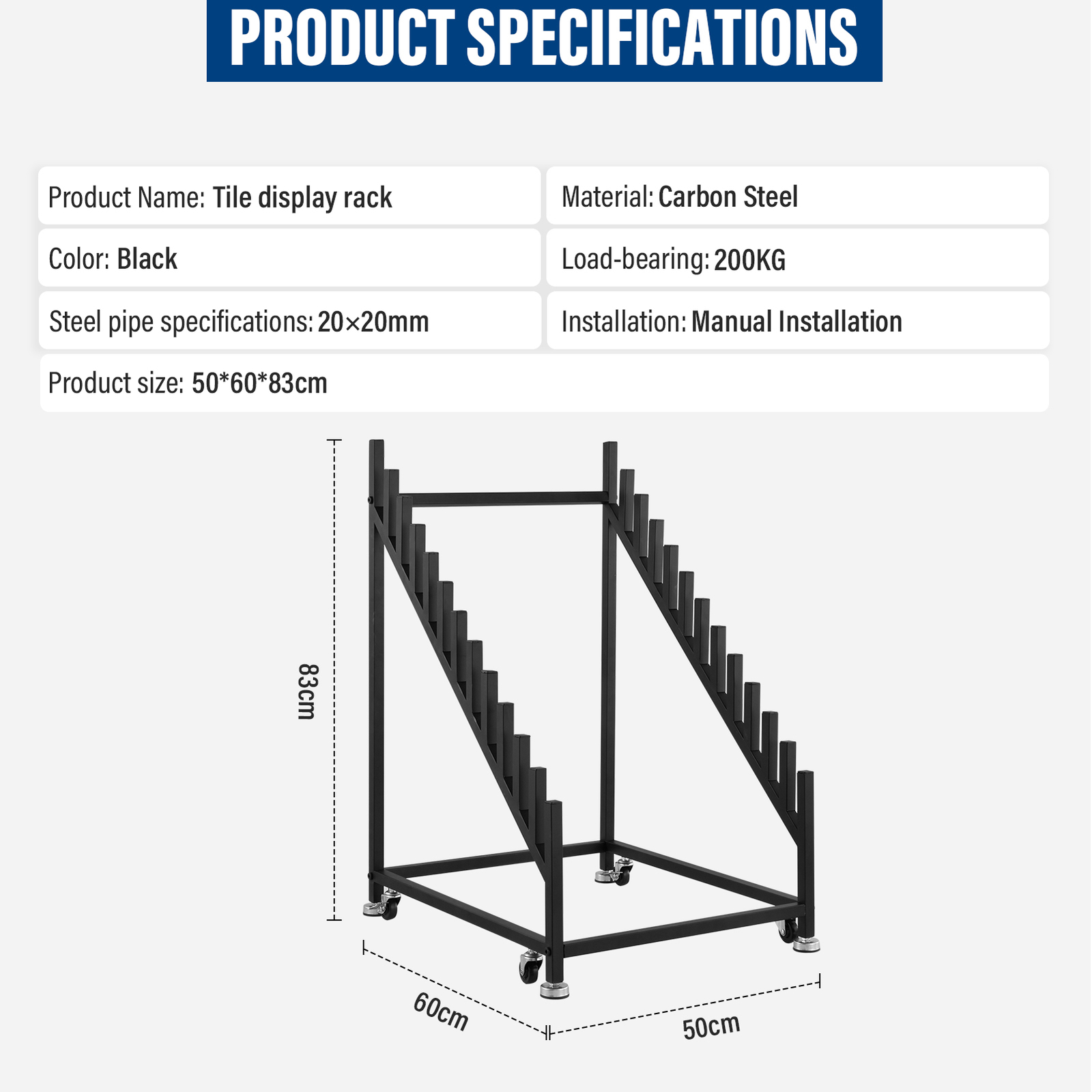Standing Slotted Flooring Display Shelf, Tile Display Rack W/ Universals Wheel