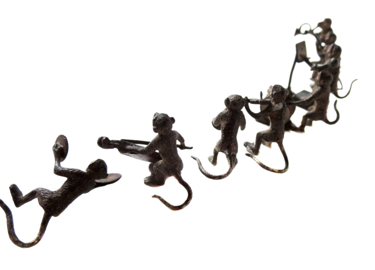 MONKEY Band ANTIQUE Austrian Vienna BRONZE COLD Painted 8 FIGURES