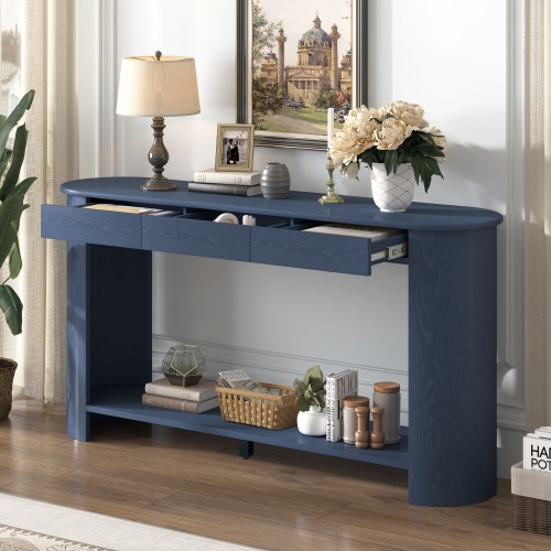 59.8'' Modern Oak Veneer Console Table with 3 Drawers,Farmhouse Entryway