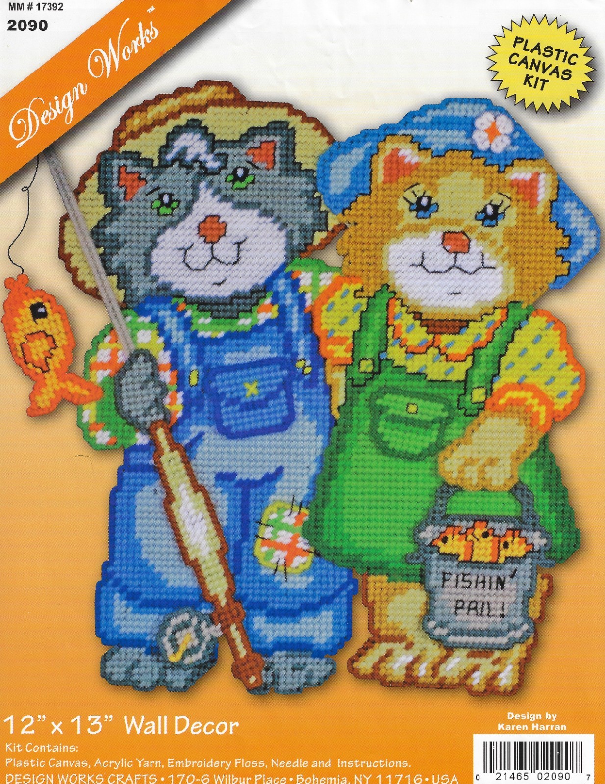 GONE FISHING CATS WALL HANGING 7ct  plastic canvas PATTERN  (#TF0444)