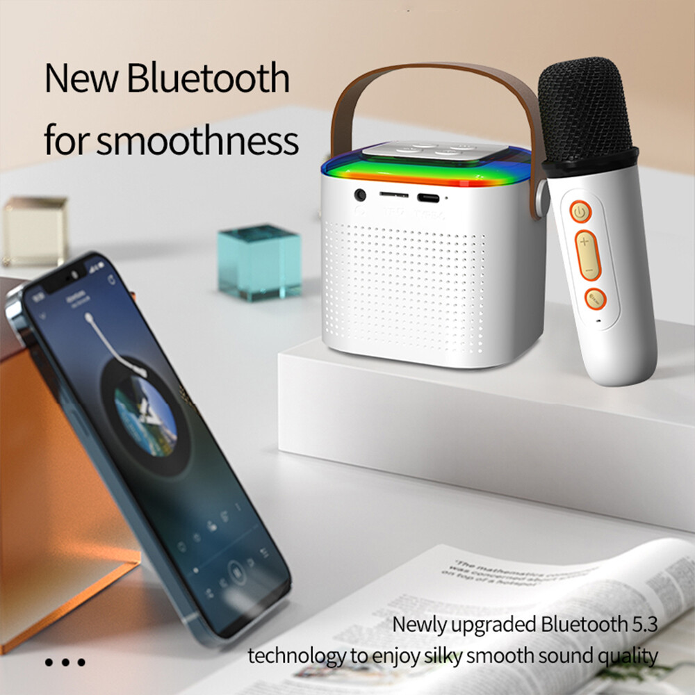 Mini Kids Karaoke Machine Portable Bluetooth Speaker with 2 Wireless Microphone