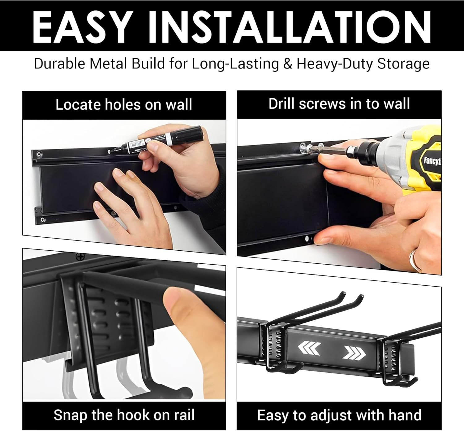 9-Piece Garage Slatwall Hook Kit – 6 Double Utility Hooks + 3 Mounting Plates (1