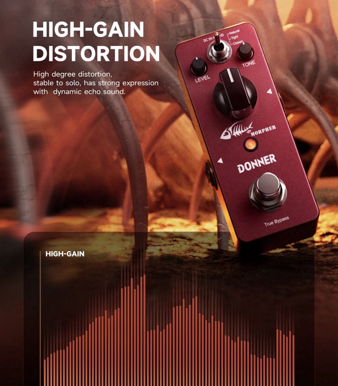 Donner Morpher Distortion Mini Guitar Effects Pedal – Heavy Gain - New Condition