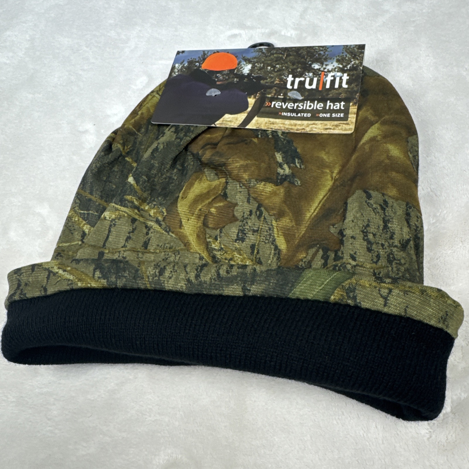 NWT Mens Tru Fit Reversible Real Tree Camouflage Beanie Hat One Size
