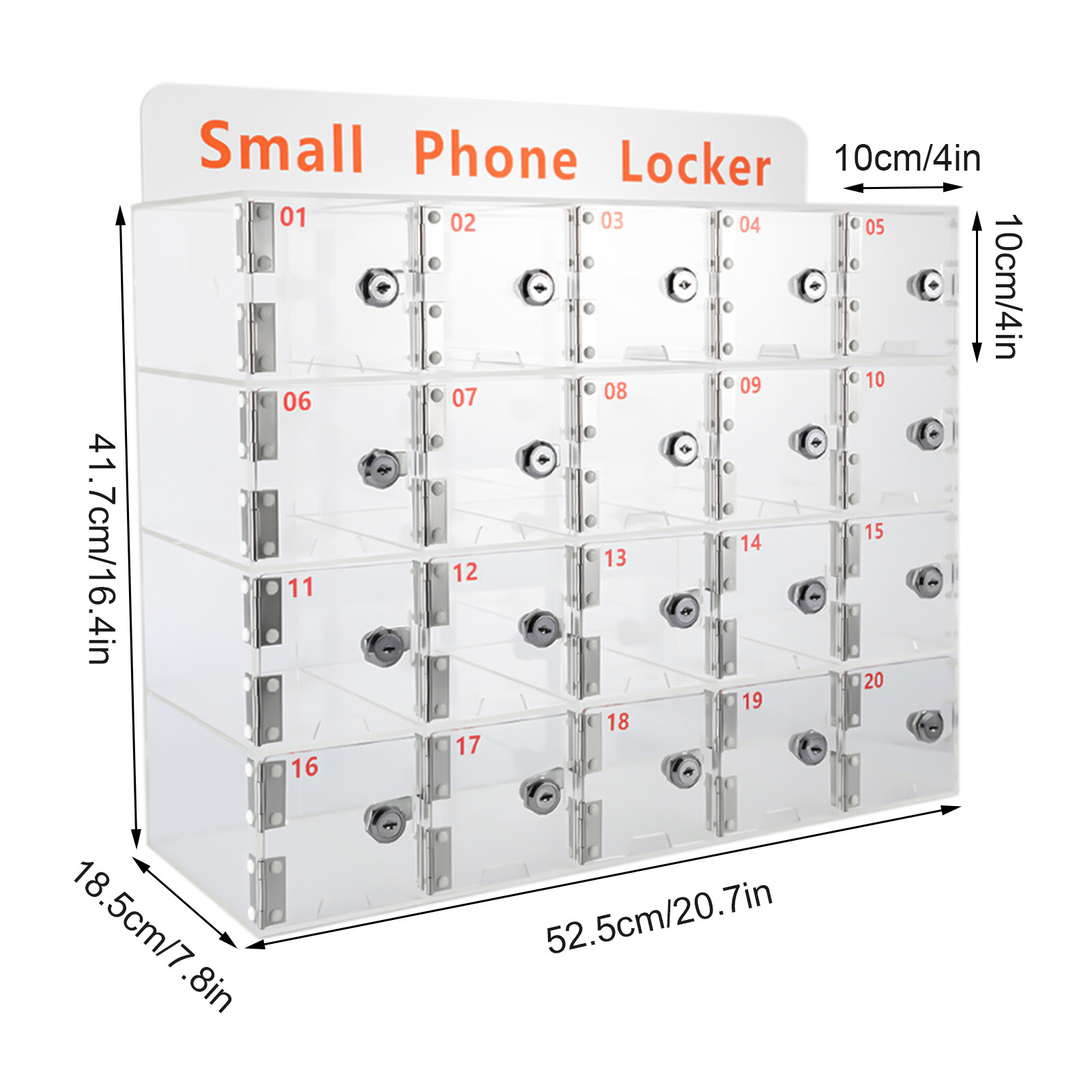 Clear Acrylic Cellphone Locker Rectangular Cell Phone Storage Box with Keys
