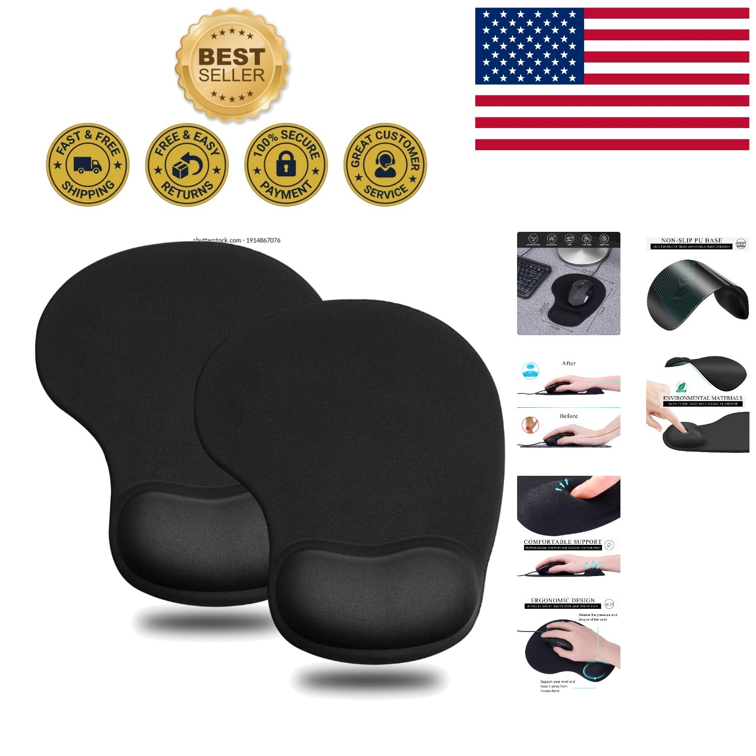 Comfortable Gel-Filled Ergonomic Mouse Pads - Non-Slip, Ideal for Work & Play