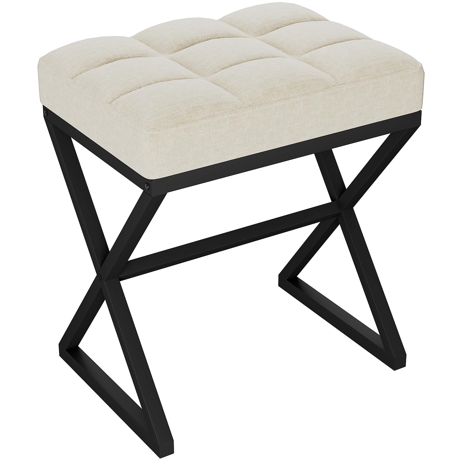 YMYNY Vanity Stool, Linen Footrest Stool, Ottoman Bench with X-Shaped Metal L...