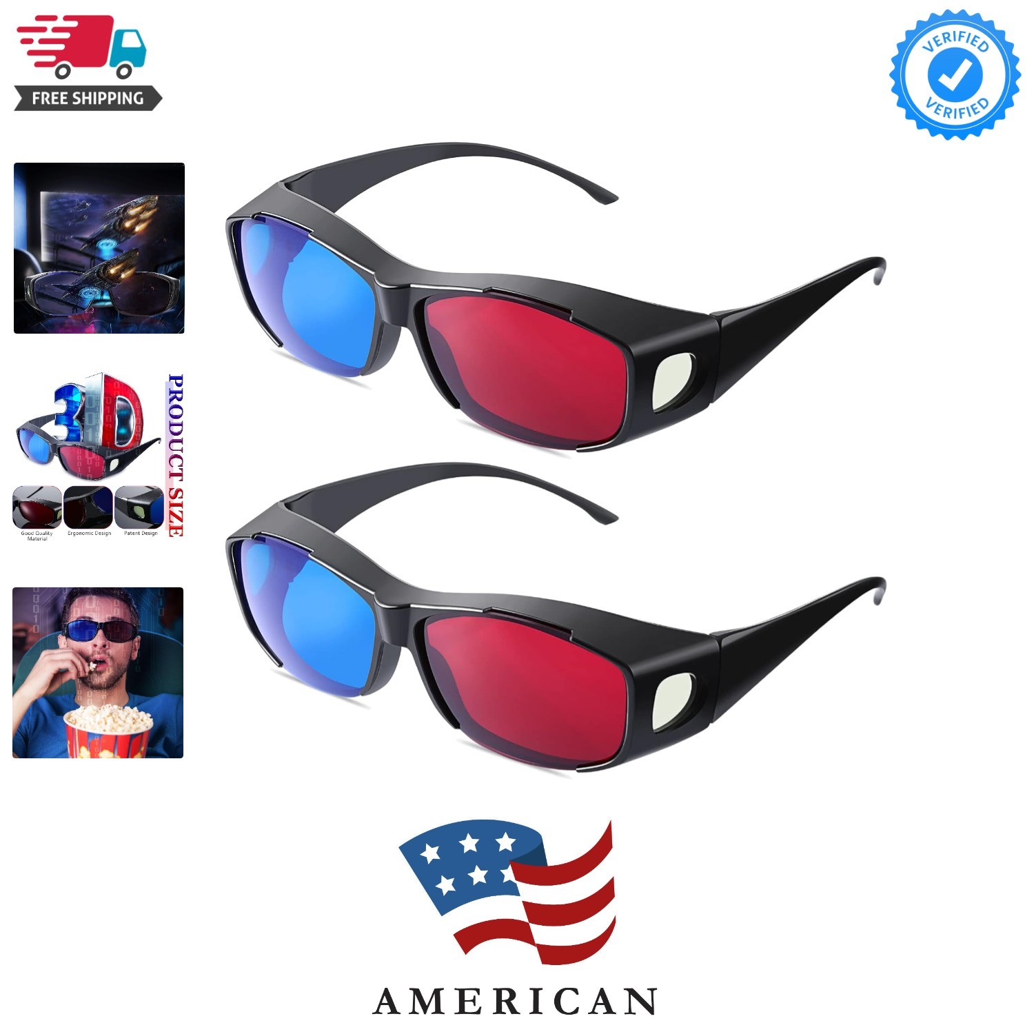 2 Pieces 3D Movie Game Glasses Red Blue 3D Viewing Glasses for Movies Games, ...