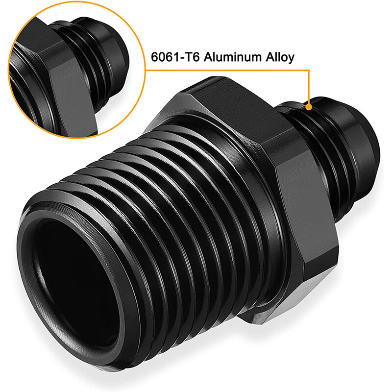 2PCS 6AN Male Flare to 3/8" NPT Hose Fitting Adapter Aluminum Straight Black