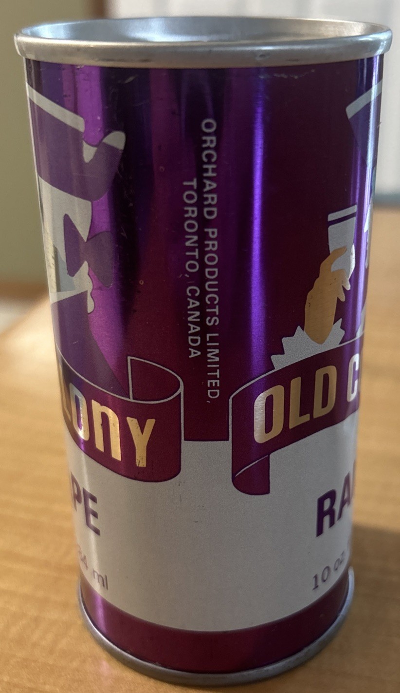 Vtg OLD COLONY Grape/Raisin Empty 10oz. Steel Soda Can, Toronto, Canada Rare!