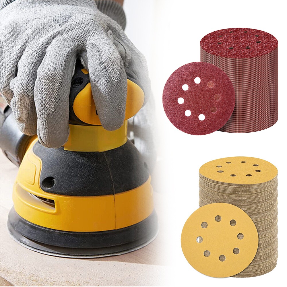 50 100Pack 5 inch Sanding Discs 8-Hole Hook Loop Sander Orbital Sandpaper 60-320