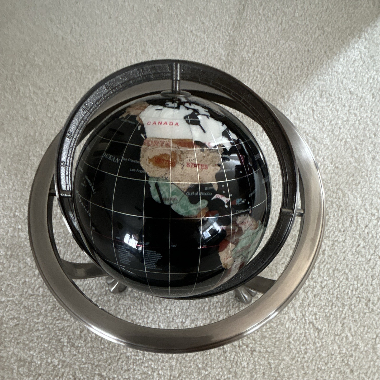 Black Ocean 3 Leg Globe Rotating 10”Freestanding - Silver Metal Stand Base