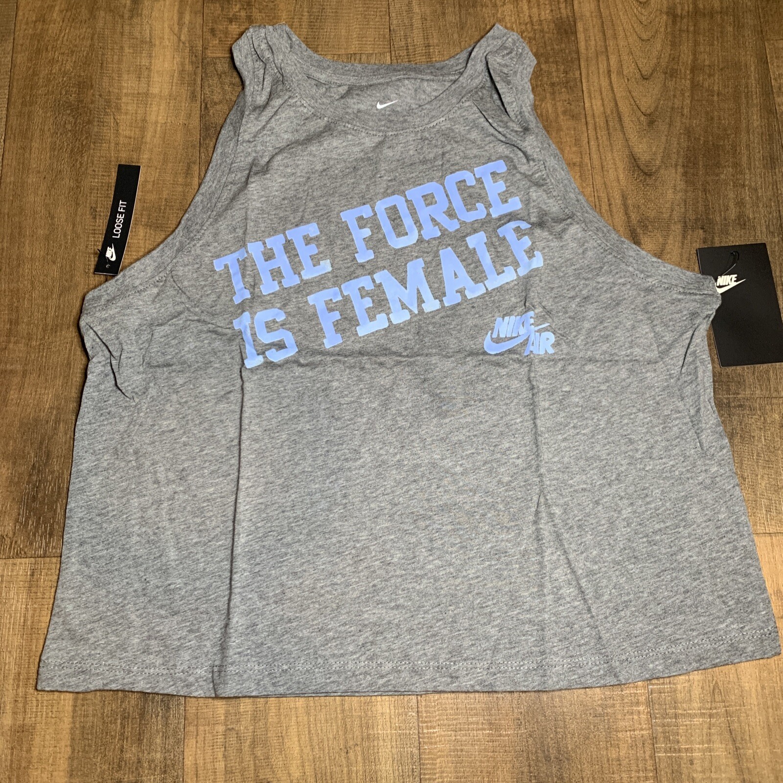 Nike The Force is Female Womens Crop Top Tank Grey Blue BQ3692-091 Multi Size