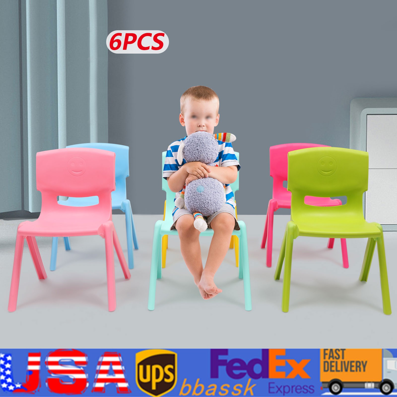 For Kindergarten Kid 6 Pack 11.02x20.87" Plastic Colorful Stackable School Chair
