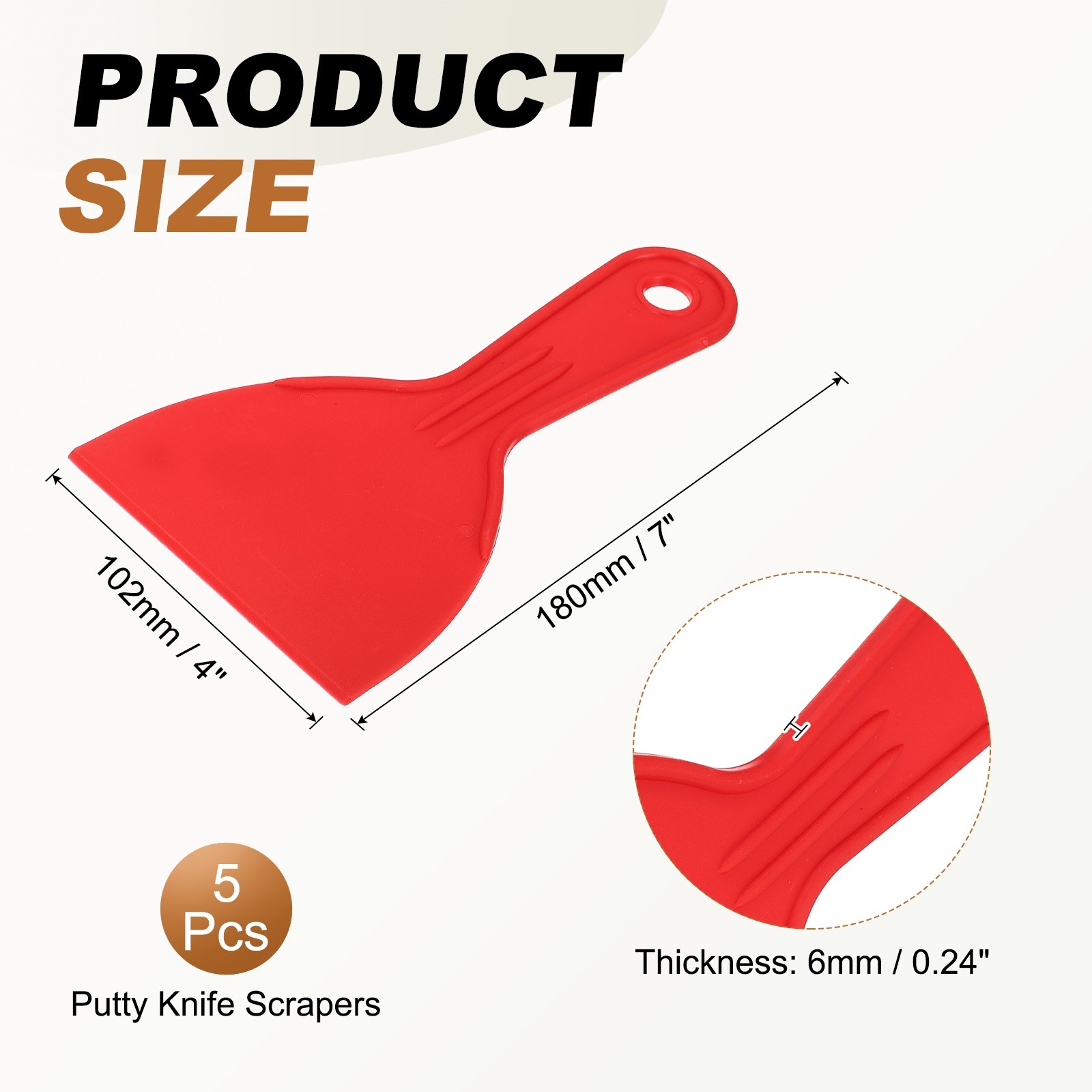 5pcs Putty Knife 4" Width Flexible Plastic Putty Knife Paint Scraper Red