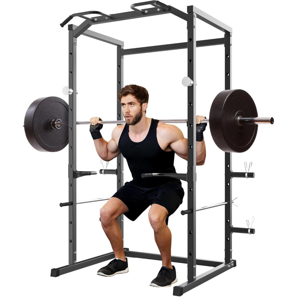 1100LB Power Cage for Gym, Adjustable Squat Rack with Pull-Up Bar & Safety Bars