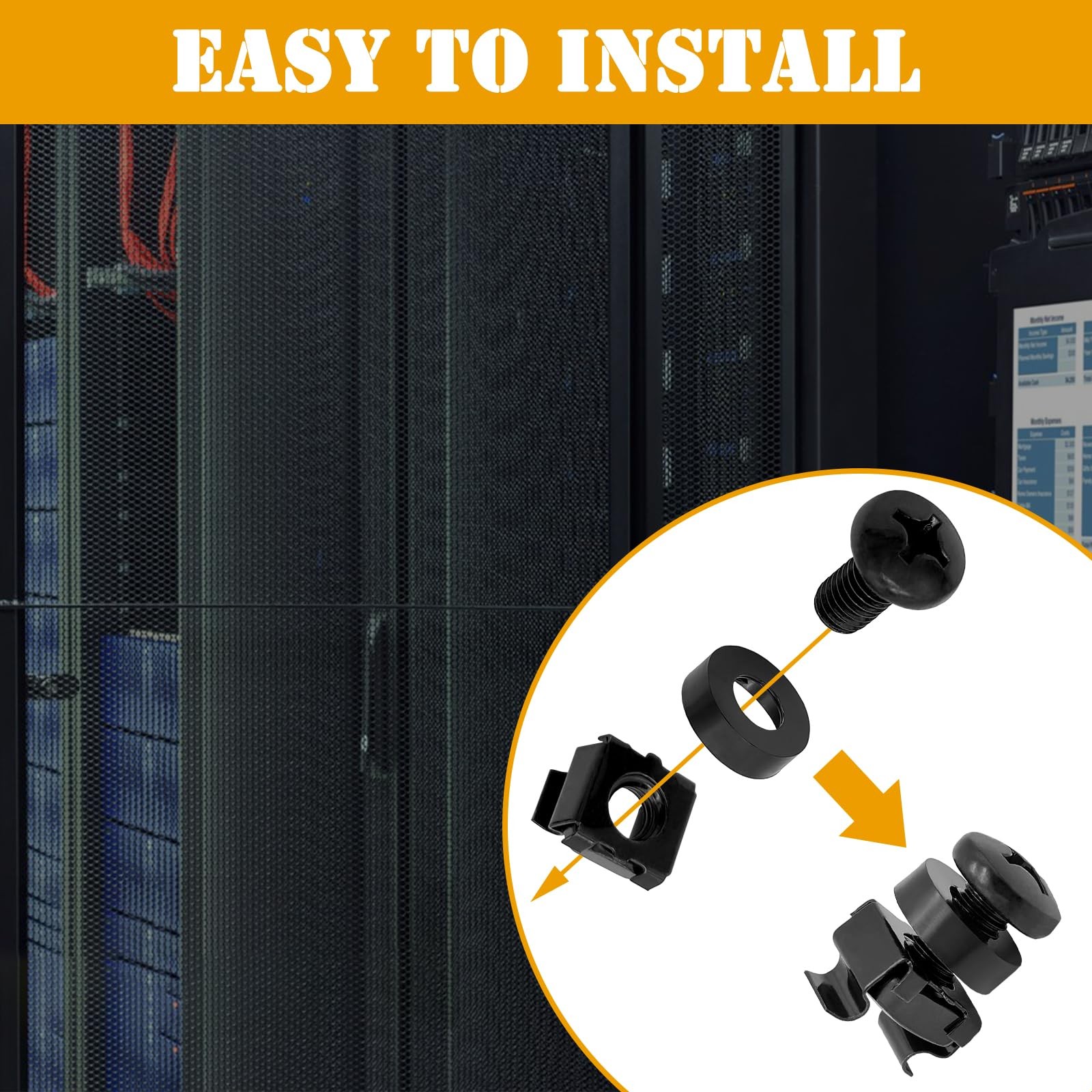50 Pack M6 Rack Mount Cage Nuts, Screws and Washers Rack Screws Square Insert