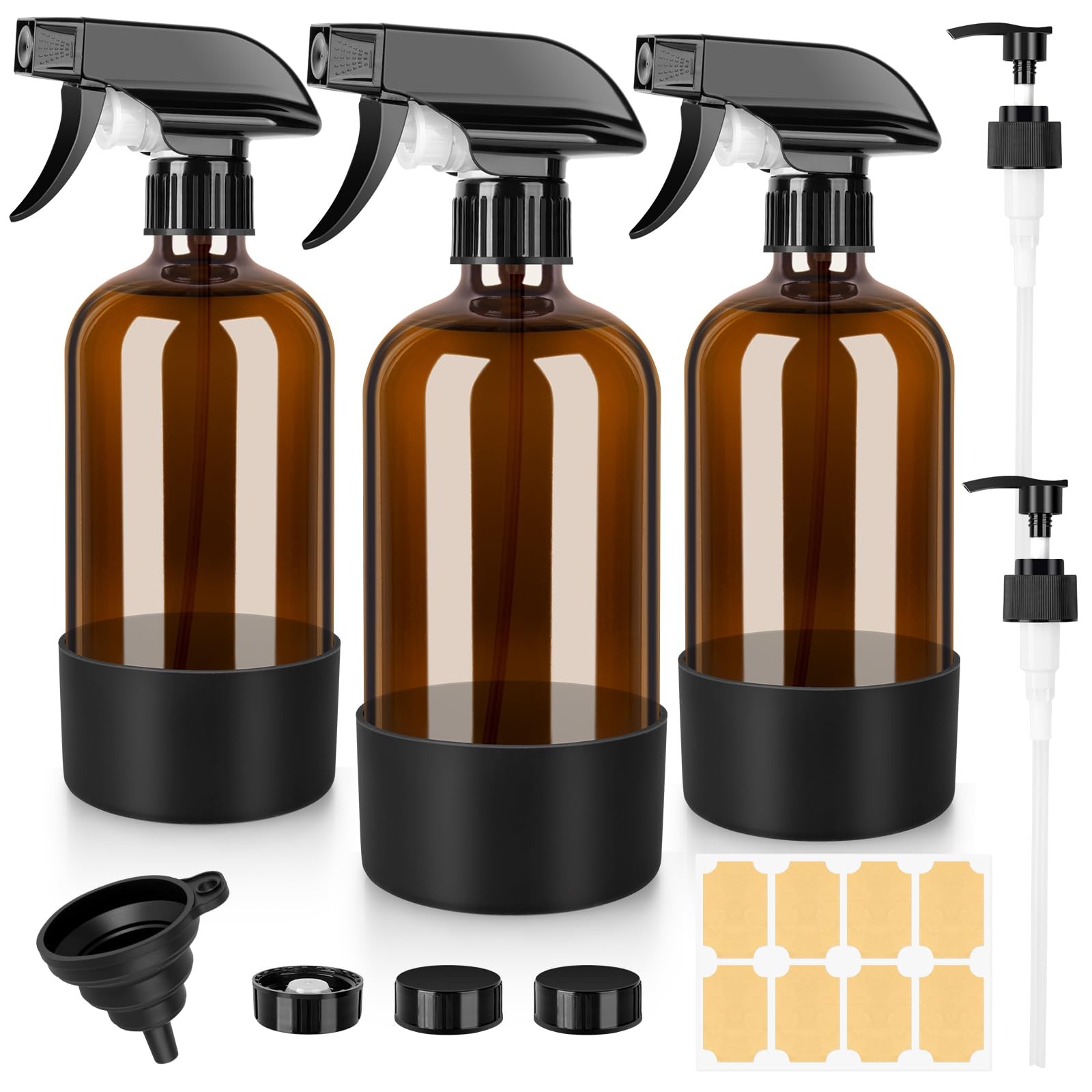 BELICOO Amber Glass Spray Bottles 3 Pack, 17 oz/500 ml Glass Spray Bottles fo...