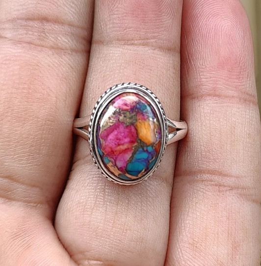 Pink Turquoise Stone Ring Solid 925 Silver Handmade Partywear Ring All Size R331