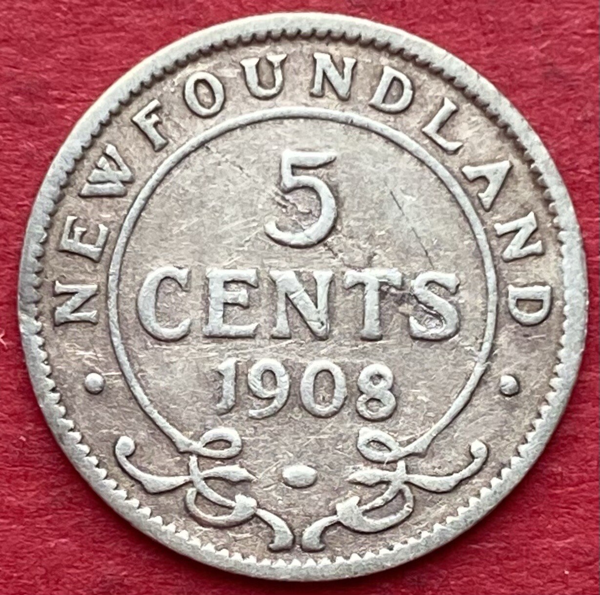 1908 Newfoundland 5 Cents Error Defective Planchet - VG - Lot#8807