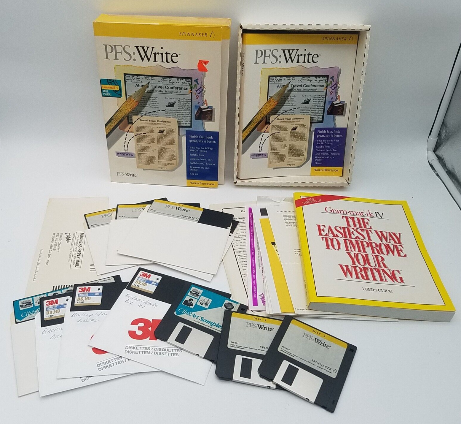 Vintage DOS 3.0 PFS: Write W/ Grmmatik IV 3.5" Floppy Disks In Box