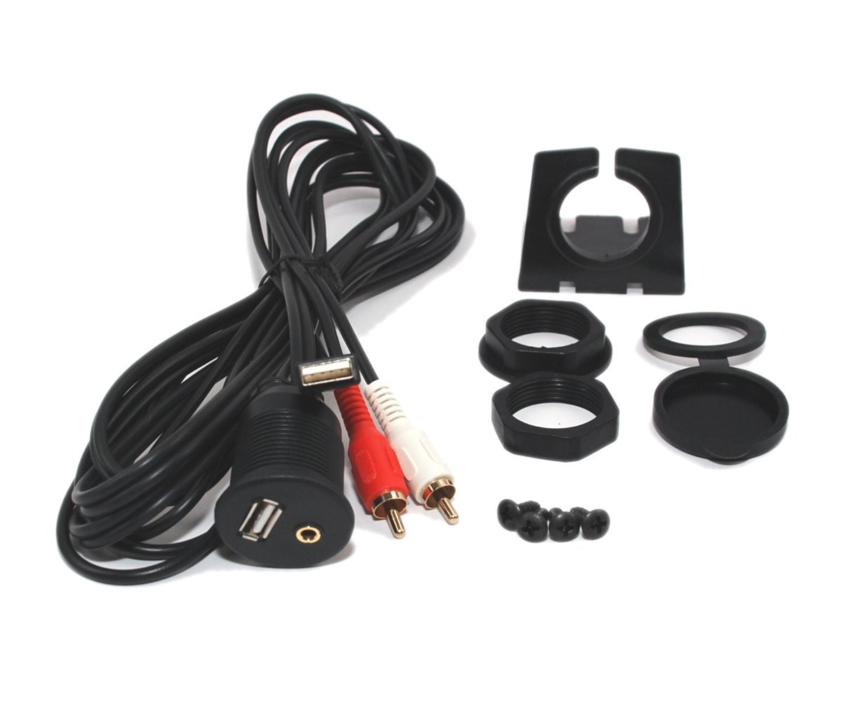 Xtenzi USB & 3.5mm AUX RCA Extension Flush Mount 2 Meter 1 Meter, Black