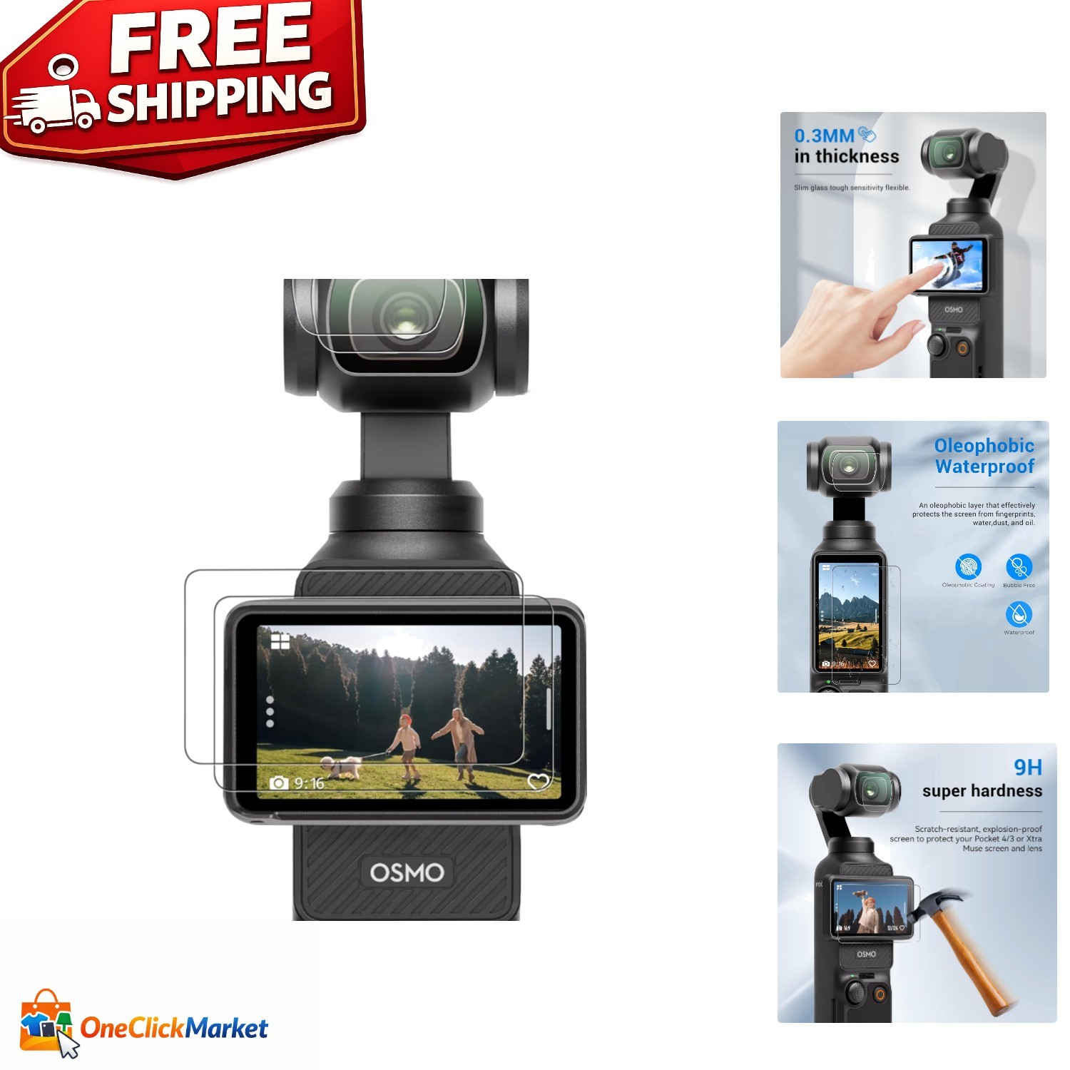 Scratch-Resistant, Waterproof Screen and Lens Protectors for DJI Osmo Pocket 3/4