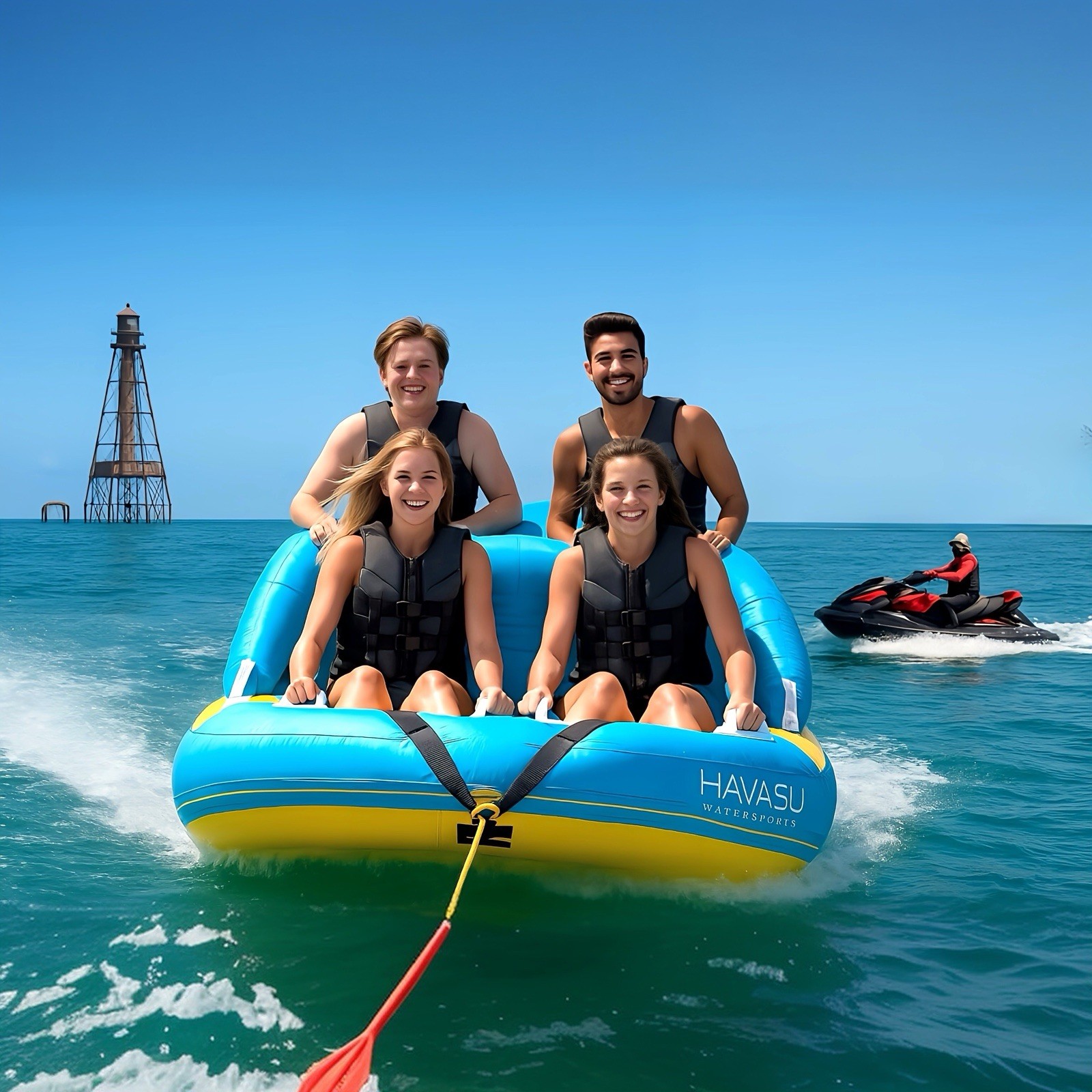 3-4 Person Towable Tube 510 lb Capacity Heavy Duty Boat Tube w Pump Rope, Strong