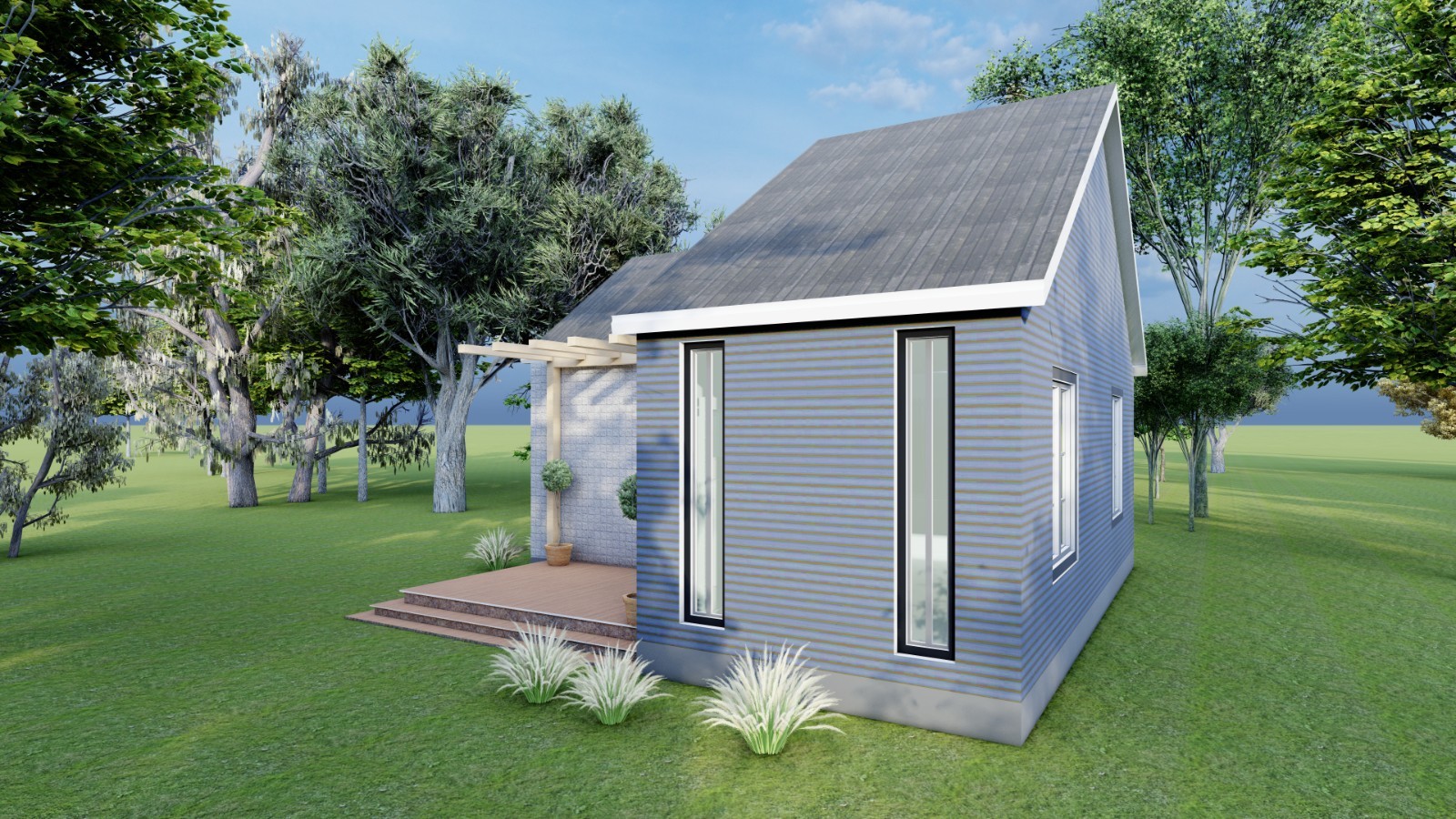 460sqft Two Bedroom Tiny Home ADU Design Plans – Floor Plan, Elevations