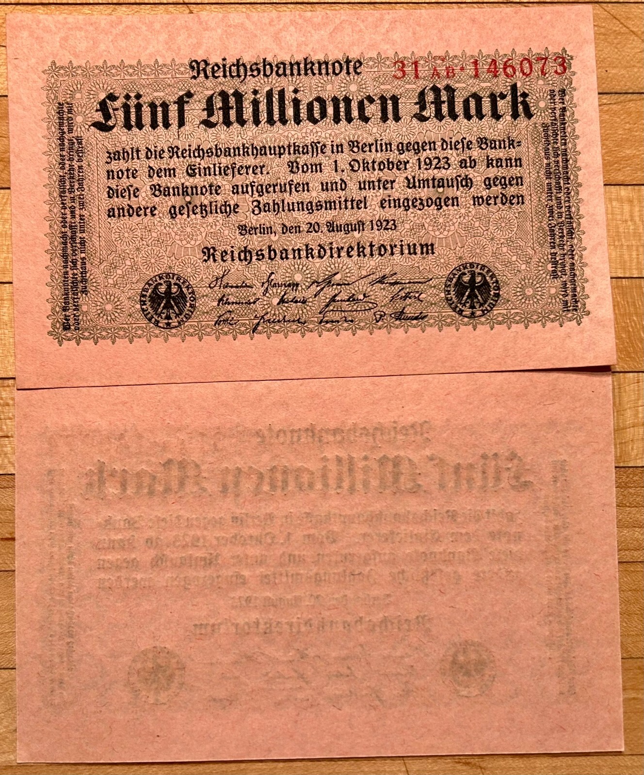 Germany, P-105 5 million  Marks 1923 UNC
