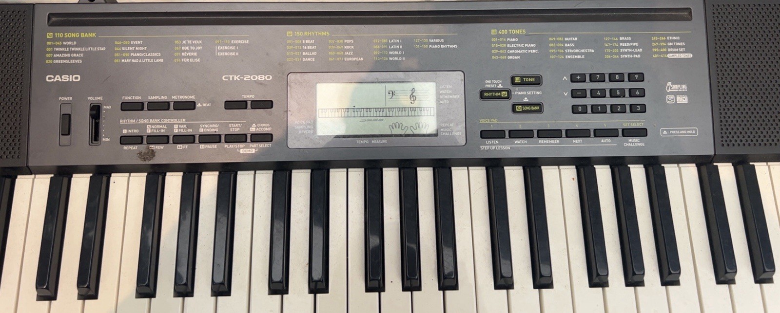 Casio CTK-2080 61-Key Electronic Keyboard Black w/ AC Adapter, MIDI, Sampling